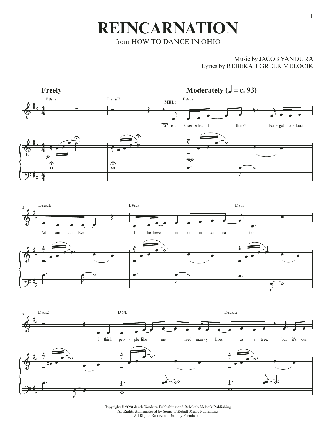 Produktgalerie: Seite 1 von 1 Reincarnation (from How To Dance In Ohio), Jacob Yandura & Rebekah Greer Melocik, Gesang, Klavier