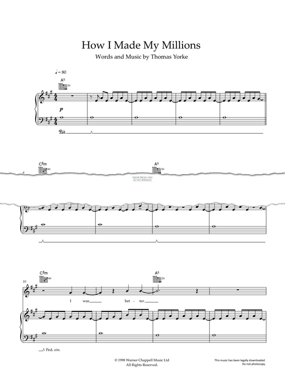 Produktgalerie: Seite 1 von 1 How I Made My Millions, Radiohead, Gesang, Gitarre, Klavier