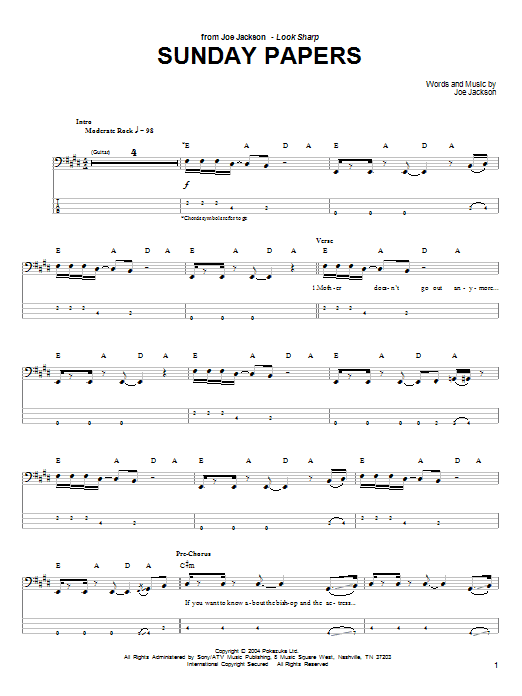 Produktgalerie: Seite 1 von 1 Sunday Papers, Joe Jackson, E-Bass
