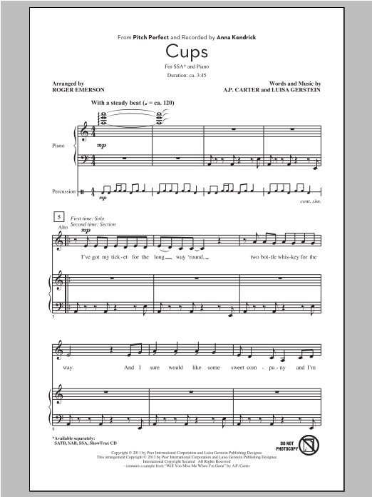 Product gallery: Page 1 of 1 Cups (from Pitch Perfect) (arr. Roger Emerson), Anna Kendrick