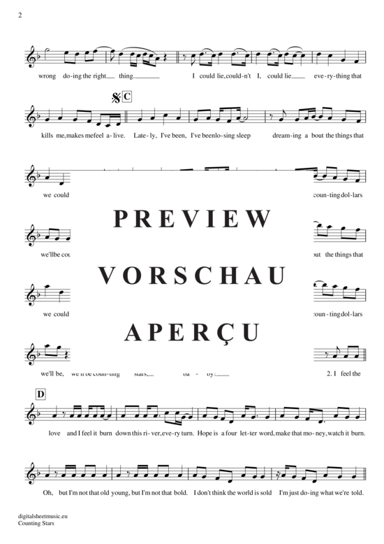 Product gallery: Page 3 of 4 Counting Stars , OneRepublic, (transverse flute)