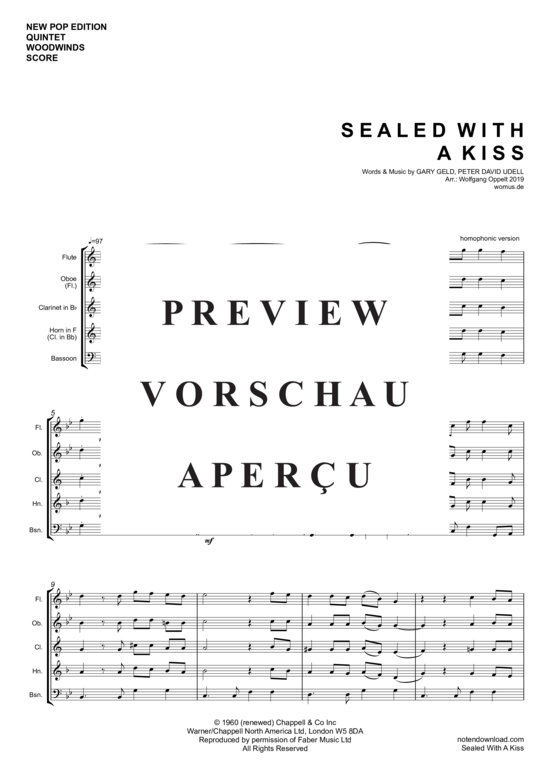 Product gallery: Page 2 of 17 Sealed With A Kiss , Donovan, Jason, (Woodwind Quintet)