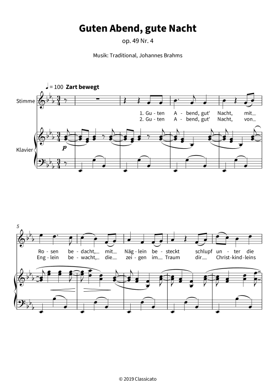 gallery: Guten Abend, gute Nacht (Wiegenlied) - op. 49 Nr. 4, , Gesang und Klavier
