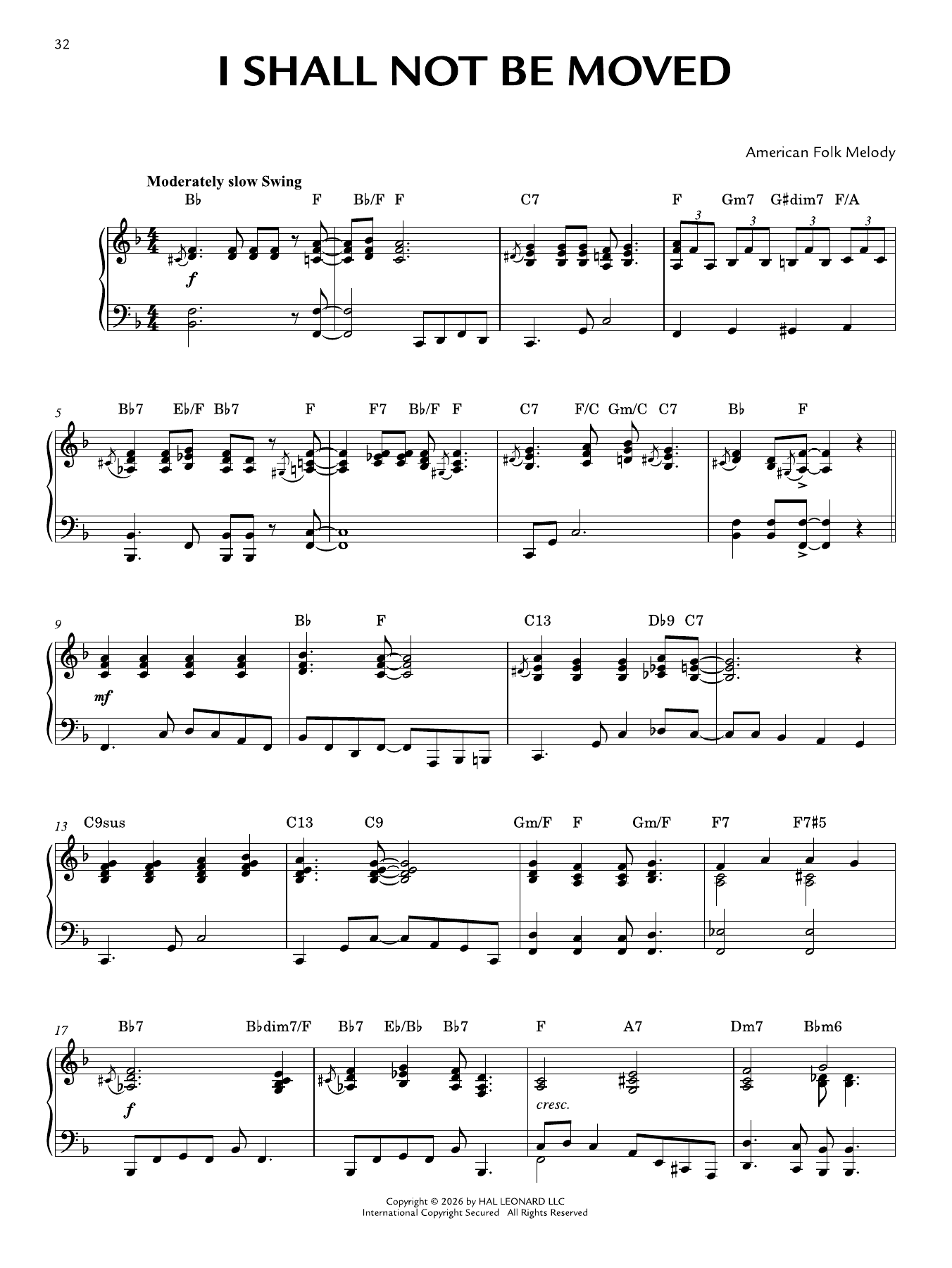 Produktgalerie: Seite 1 von 1 I Shall Not Be Moved [Jazz version] (arr. Brent Edstrom), American Folk Melody, Klavier