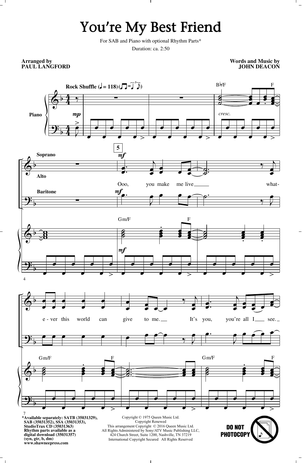 Product picture to: You're My Best Friend (arr. Paul Langford)