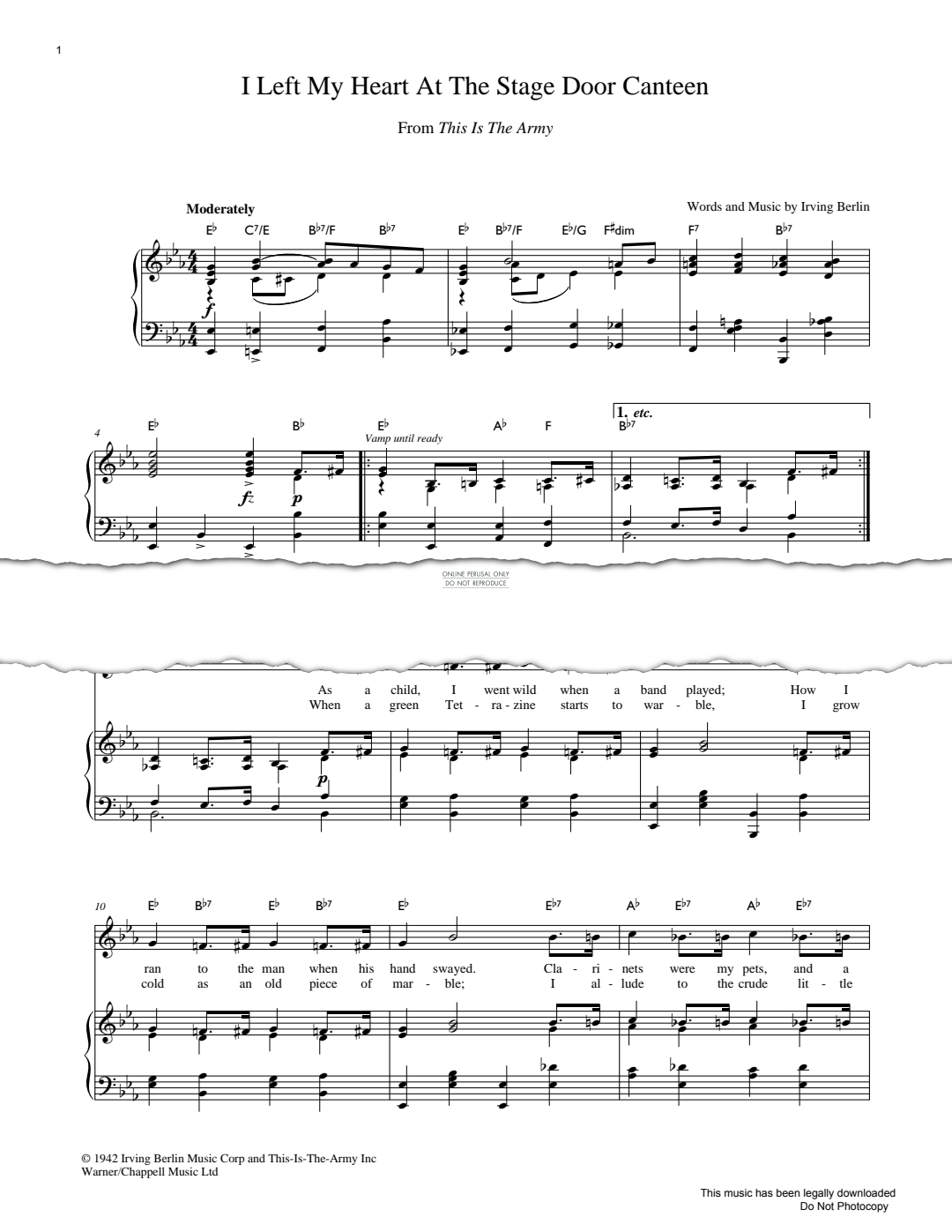 Produktgalerie: Seite 1 von 1 I Left My Heart At The Stage Door Canteen, Irving Berlin, Gesang, Klavier