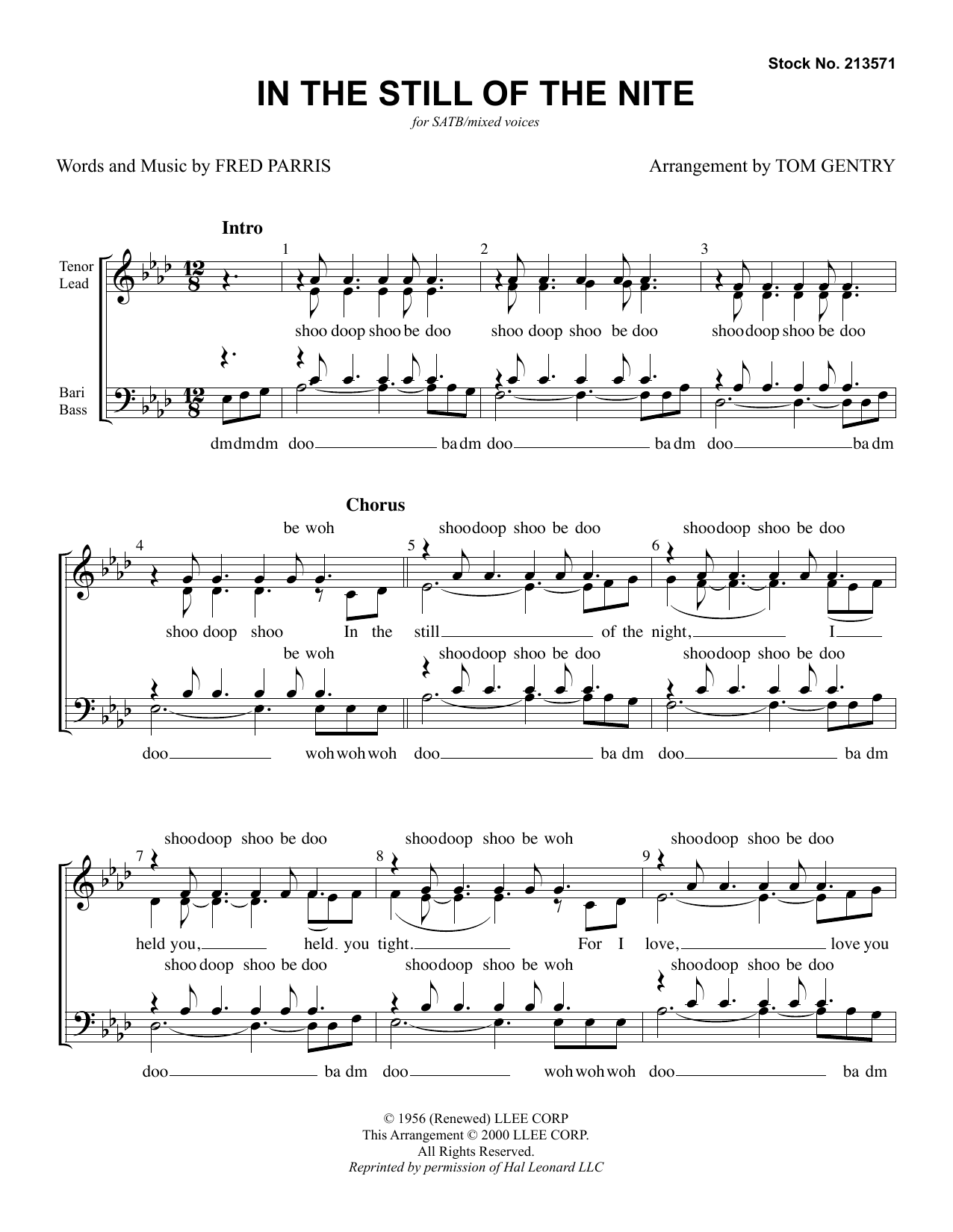 Produktbild zu: In The Still Of The Nite (arr. Tom Gentry)
