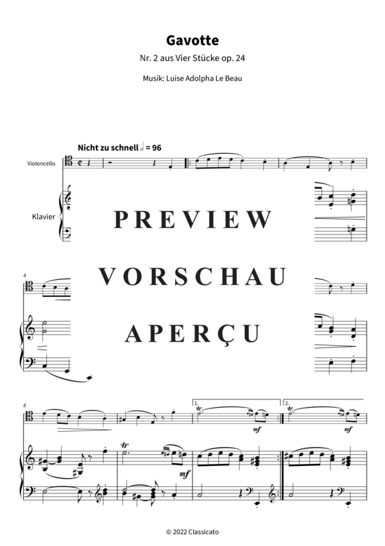 Product gallery: Page 4 of 9 Gavotte - Nr. 2 aus Vier Stücke op. 24 , , (Cello + Klavier)