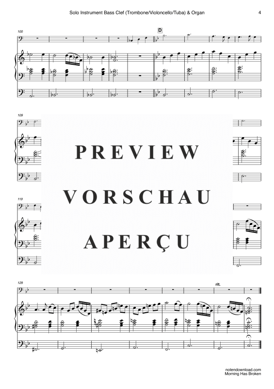 gallery: Morning Has Broken, Stevens, Cat, (Solo Instrument - Bassschlüssel: Posaune, Violoncello, Tuba und Orgel)