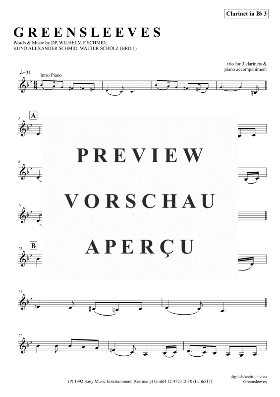 Product gallery: Page 9 of 11 Greensleeves, Simoni, Edward, (Klarinetten Trio + Klavier)