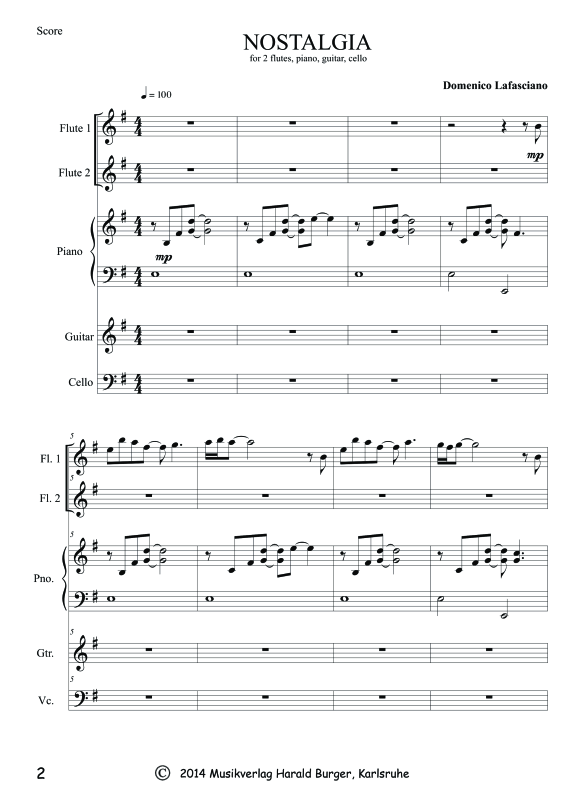 Product gallery: Page 1 of 11 Nostalgia (Partitur), , Mixed ensemble 2 flutes, piano, guitar and cello