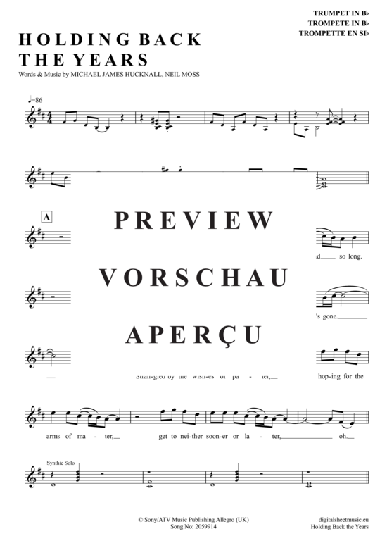 Produktgalerie: Seite 2 von 4 Holding Back The Years , Red, Simply, Trompete in B