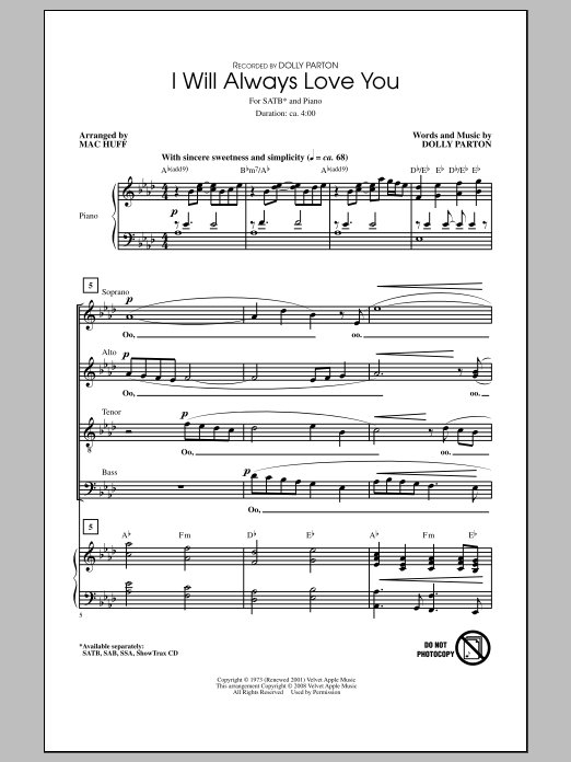 Produktbild zu: I Will Always Love You (arr. Mac Huff)