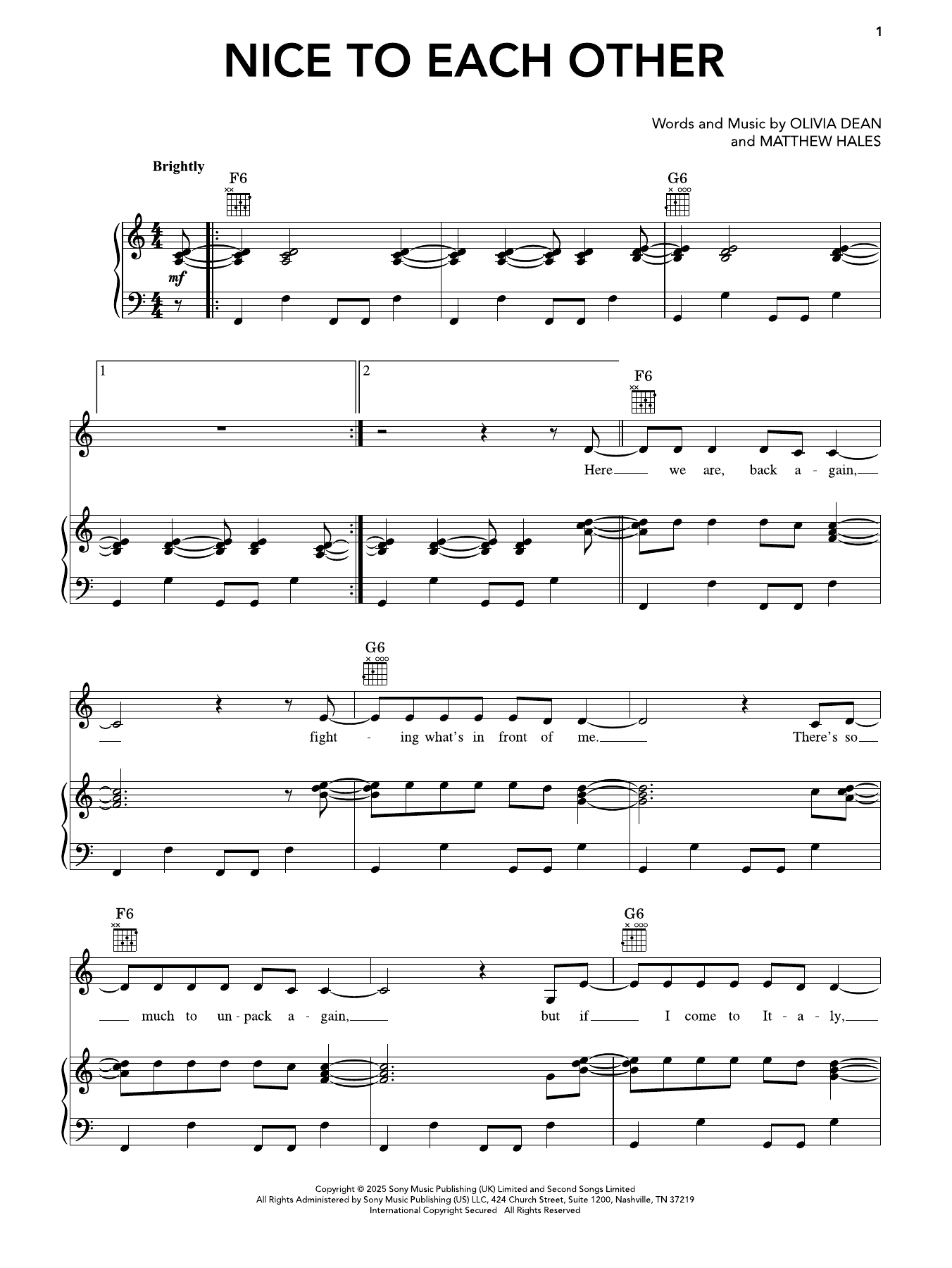 Produktgalerie: Seite 1 von 1 Nice To Each Other, Olivia Dean, Gesang, Gitarre, Klavier