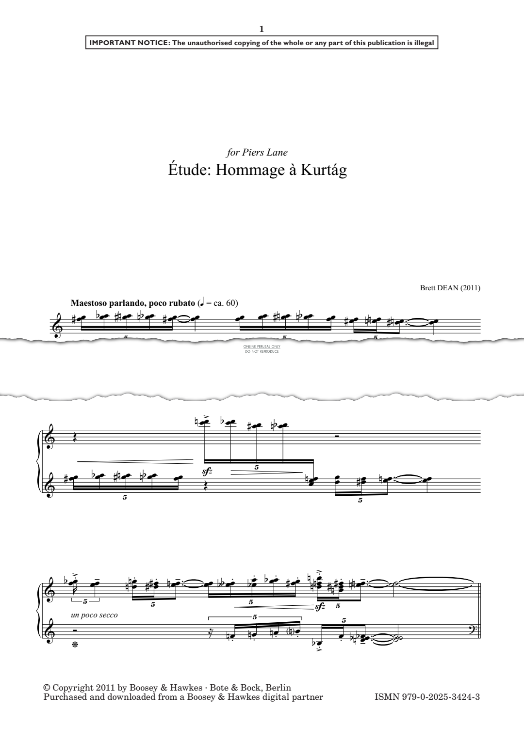 Produktgalerie: Seite 1 von 1 Étude: Hommage à Kurtág, Brett Dean, Klavier