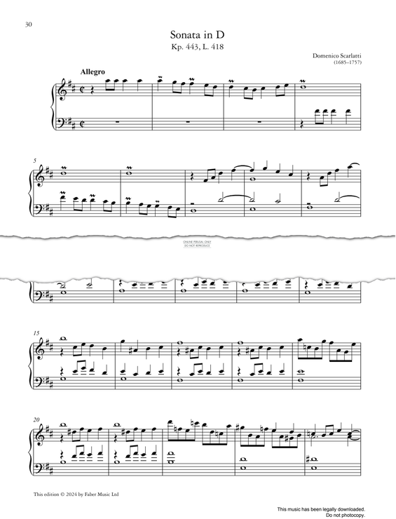 Produktgalerie: Seite 1 von 1 Sonata in D, Kp. 443, L. 418, Domenico Scarlatti, Klavier