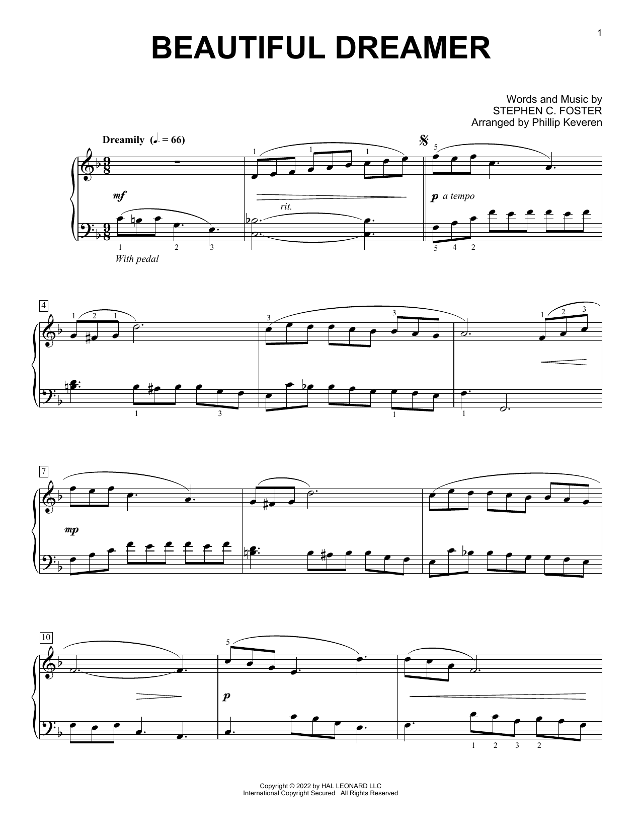 Product picture to: Beautiful Dreamer (arr. Phillip Keveren)