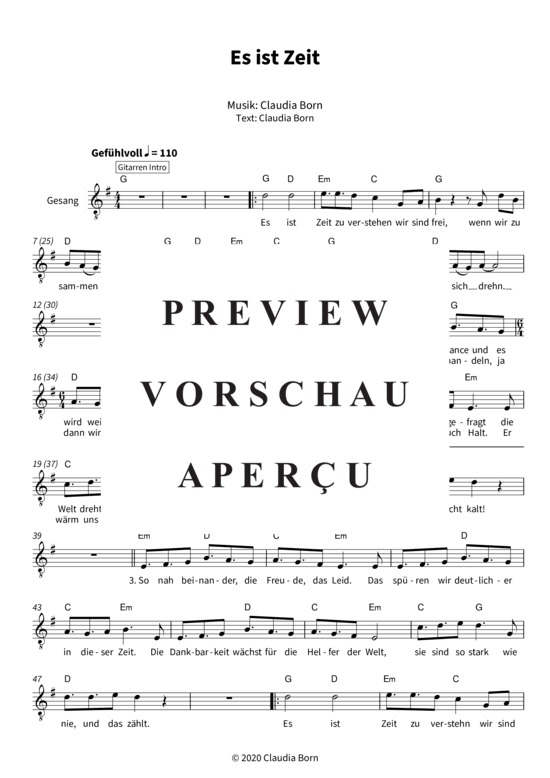 gallery: Es ist Zeit, Yvaine, Vocal and Chords Leadsheet