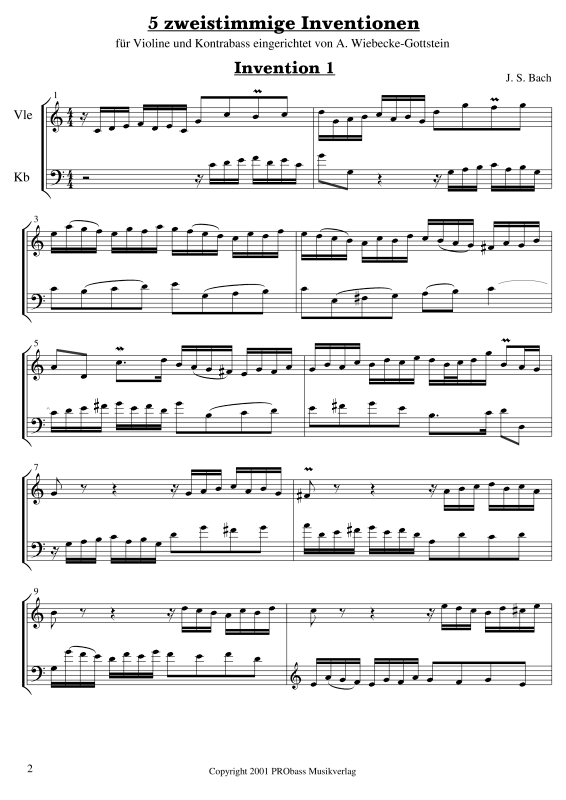 gallery: 5 zweistimmige Inventionen, , Violine und Kontrabass