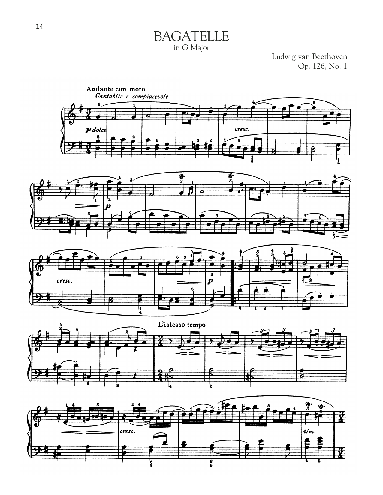 Product gallery: Page 1 of 1 Bagatelle In G Major, Op. 126, No. 1, Ludwig Van Beethoven