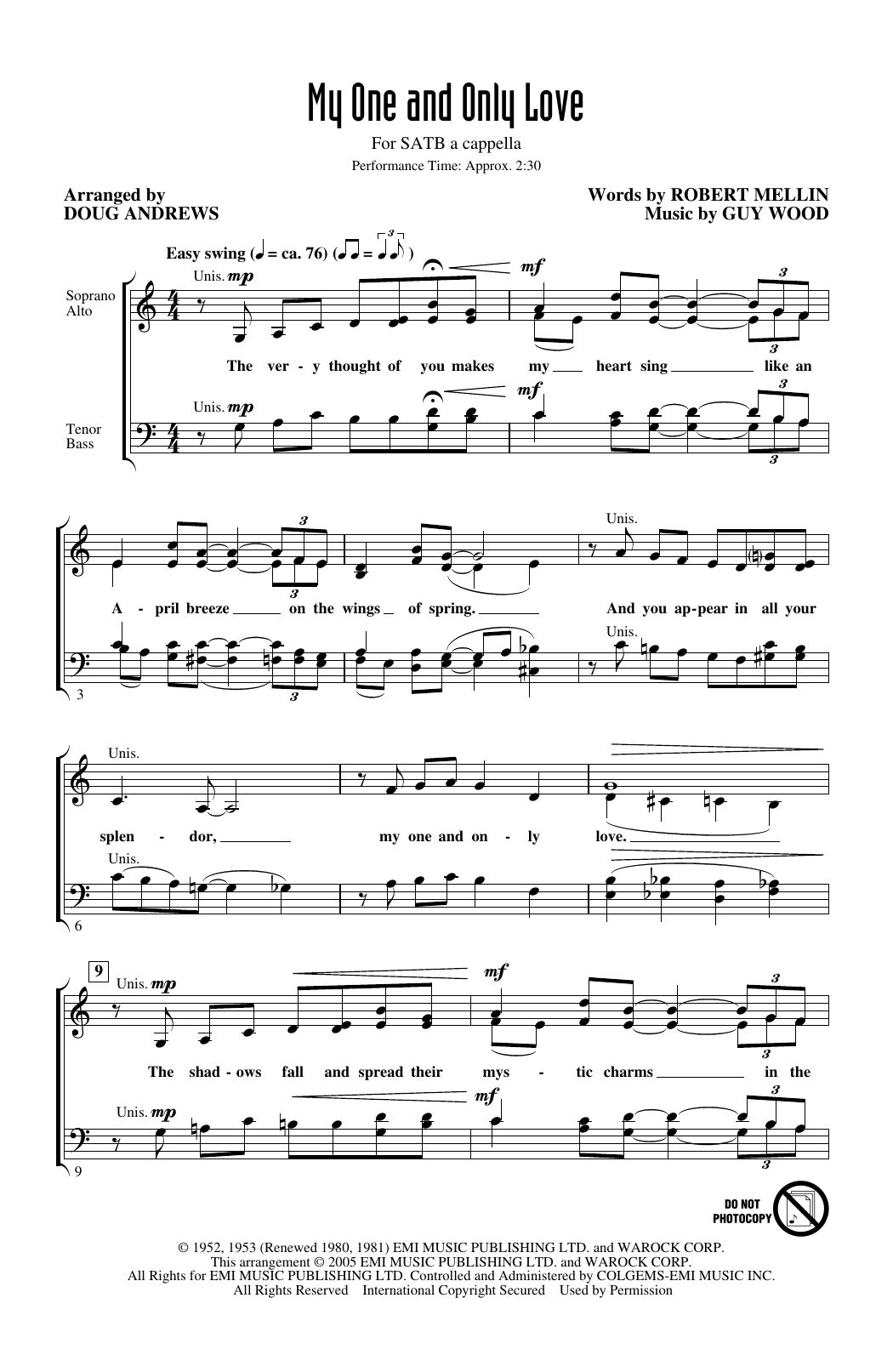 Produktbild zu: My One And Only Love (arr. Doug Andrews)