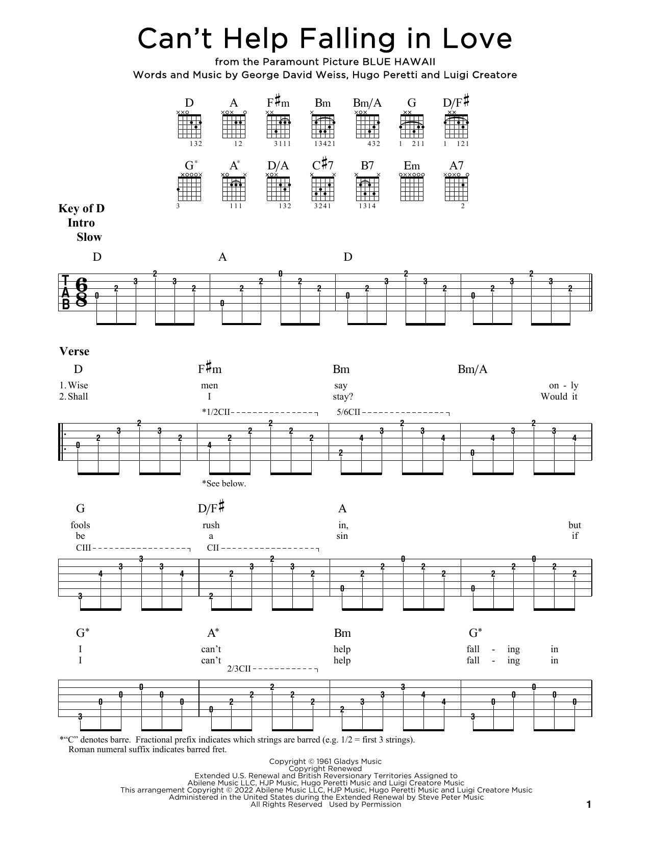Produktgalerie: Seite 1 von 1 Can't Help Falling In Love, Elvis Presley, Gitarre