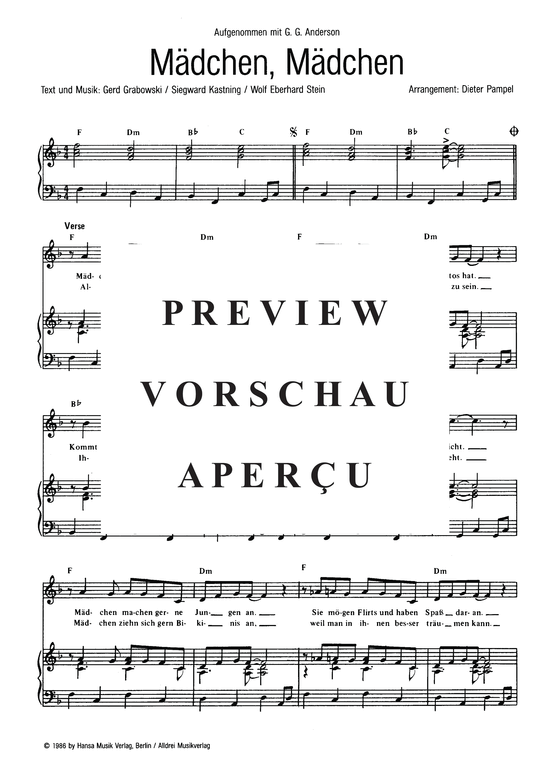 Produktgalerie: Seite 4 von 4 Mädchen, Mädchen, Anderson, 	G.G., Klavier und Gesang