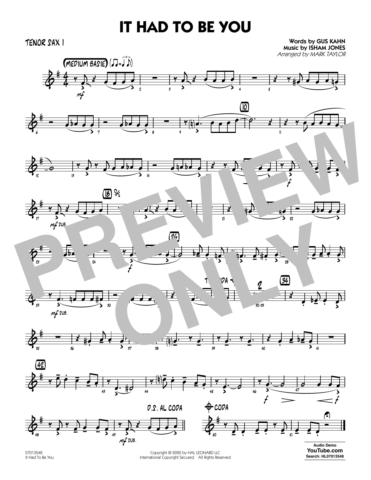 Produktgalerie: Seite 1 von 1 It Had to Be You (arr. Mark Taylor) - Tenor Sax 1, 