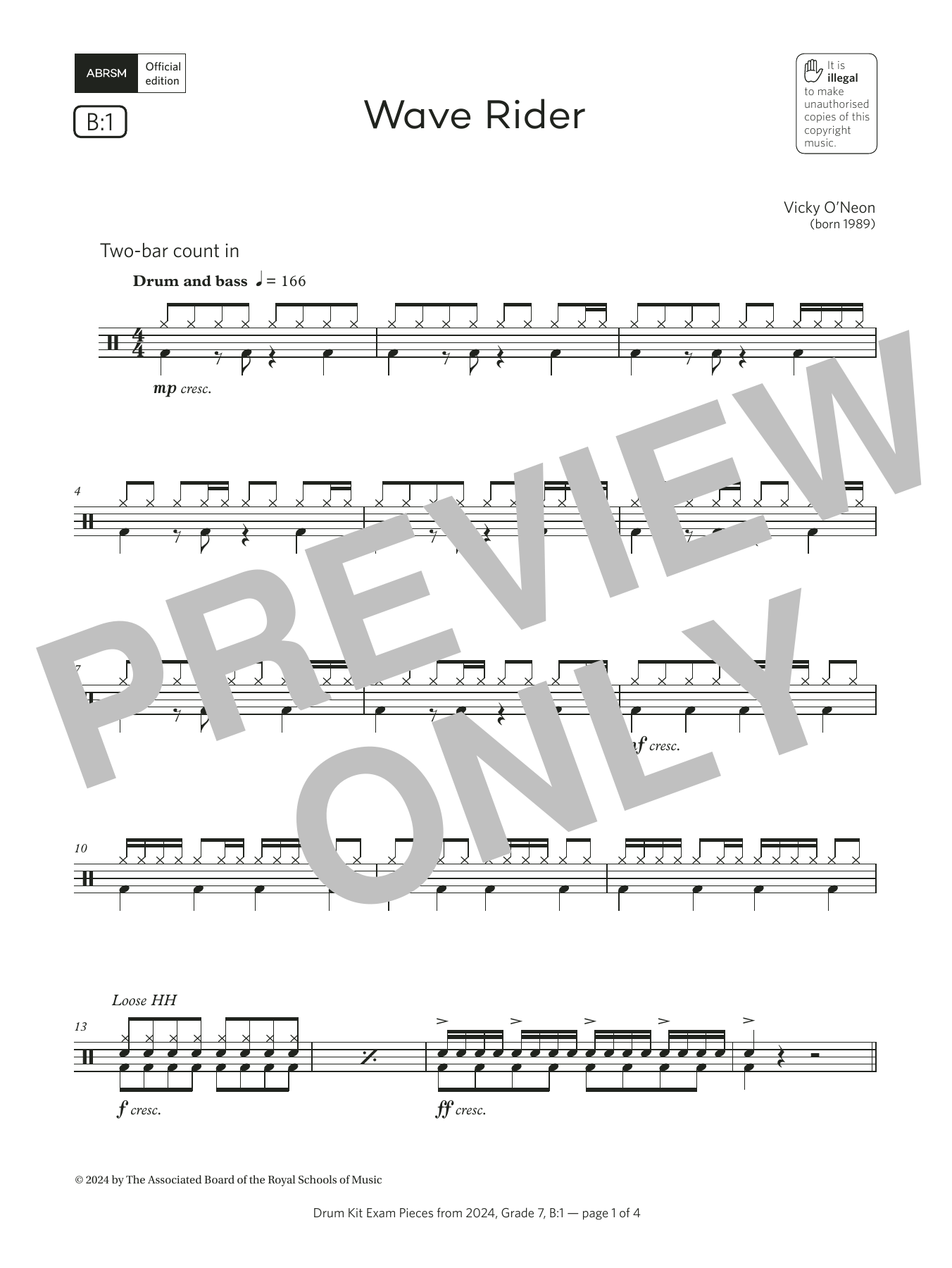 Product gallery: Page 1 of 1 Wave Rider (Grade 7, list B1, from the ABRSM Drum Kit Syllabus 2024), Vicky O'Neon