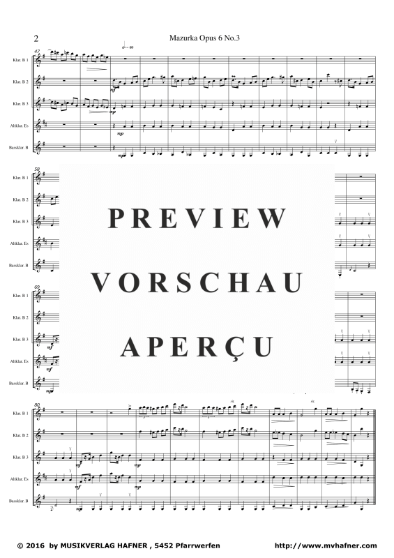 Product gallery: Page 6 of 11 Mazurka Opus 6 No.3, , (Clarinet Quintet)
