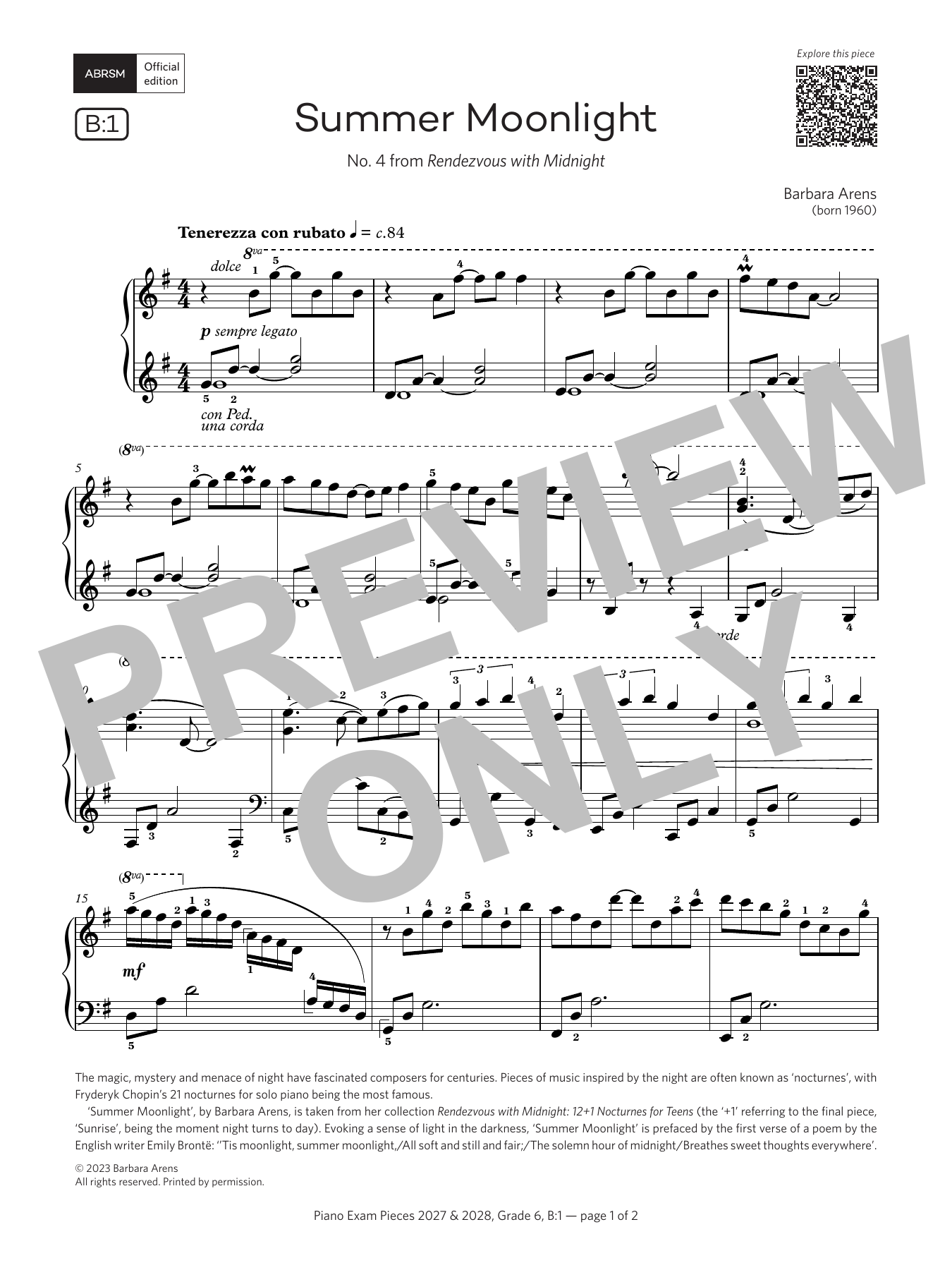Produktbild zu: Summer Moonlight (Grade 6, list B1, from the ABRSM Piano Syllabus 2027 & 2028)
