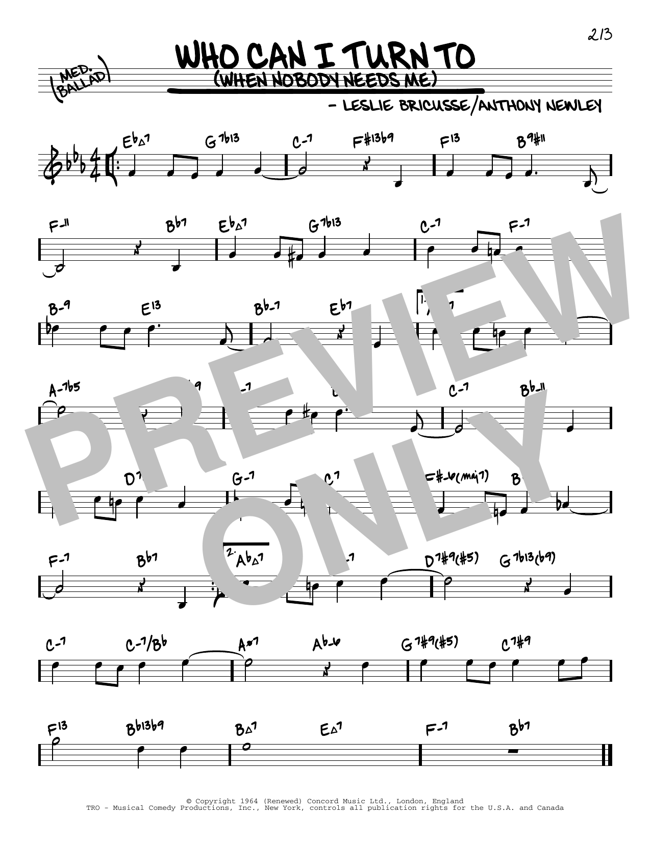 Product picture to: Who Can I Turn To (When Nobody Needs Me) (arr. David Hazeltine)