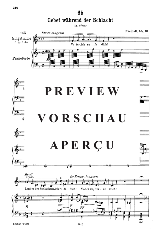 Product gallery: Page 2 of 5 Gebet während der Schlacht D.171, , Low Voice and Piano