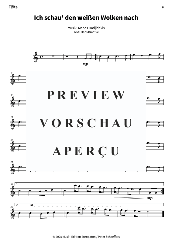 Product gallery: Page 8 of 11 Ich schau´ den weißen Wolken nach, Nana Mouskouri, (Woodwind Quartet)