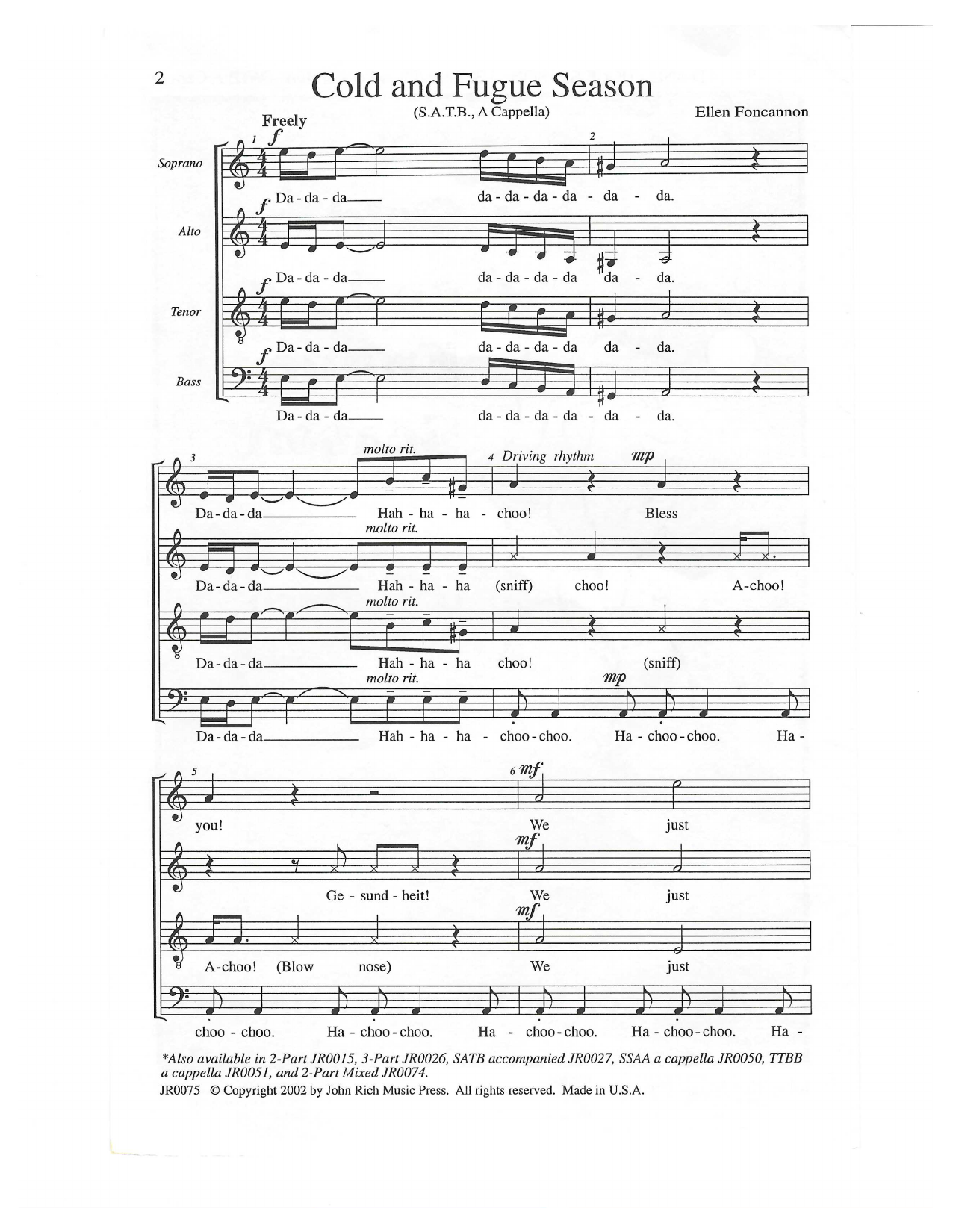 Produktbild zu: Cold and Fugue Season (arr. Ellen Foncannon)