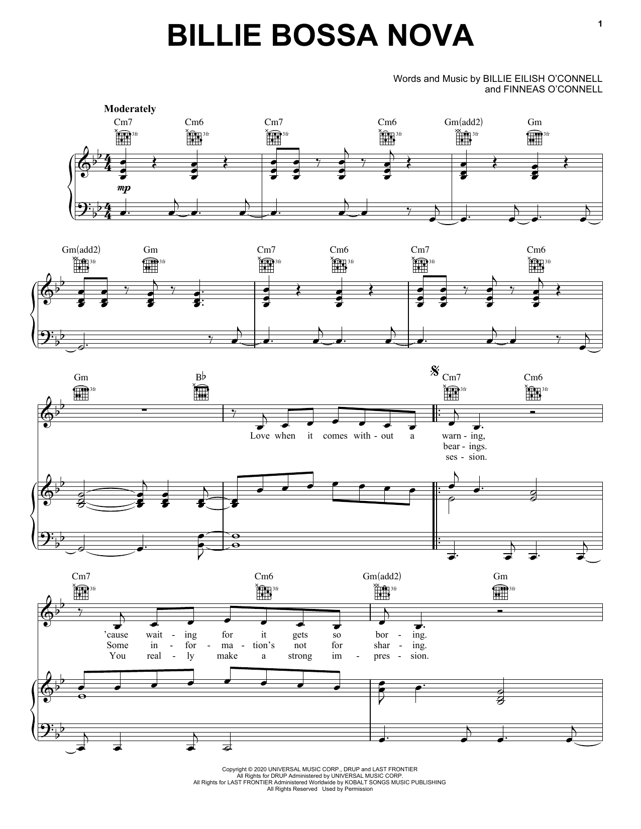Produktgalerie: Seite 1 von 1 Billie Bossa Nova, Billie Eilish, Gesang, Gitarre, Klavier