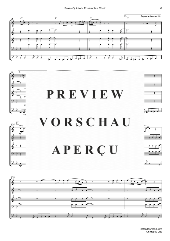 gallery: Oh Happy Day, Edwin Hawkins Singers, Blechbläser Quintett/Ensemble/Chor - E-Bass mit Akkorden & Drum Set opt.