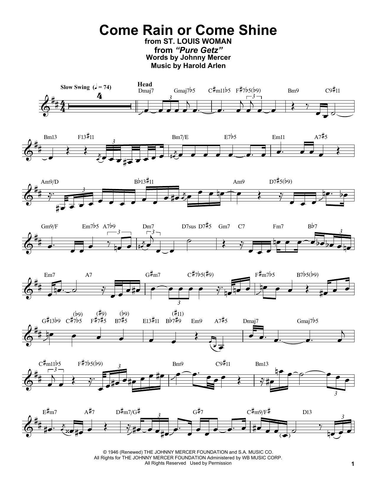 Product gallery: Page 1 of 1 Come Rain Or Come Shine (from St. Louis Woman), Stan Getz