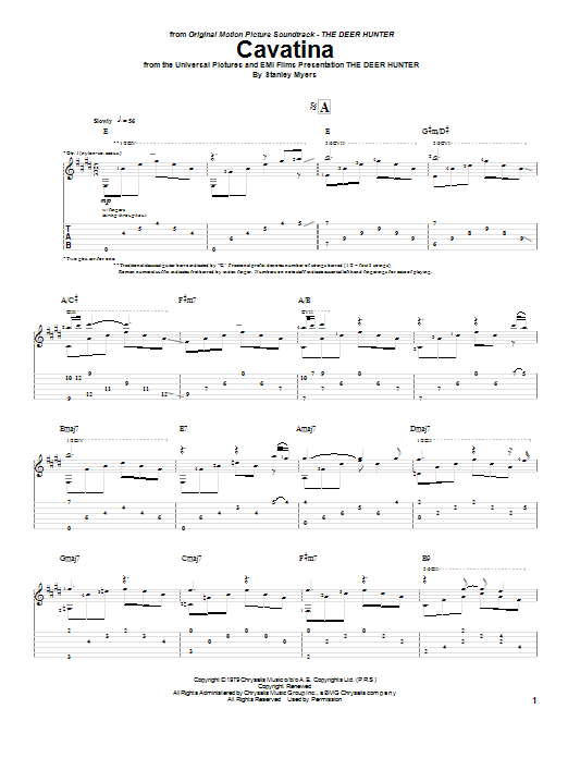 Product gallery: Page 1 of 1 Cavatina (from The Deer Hunter), Stanley Myers