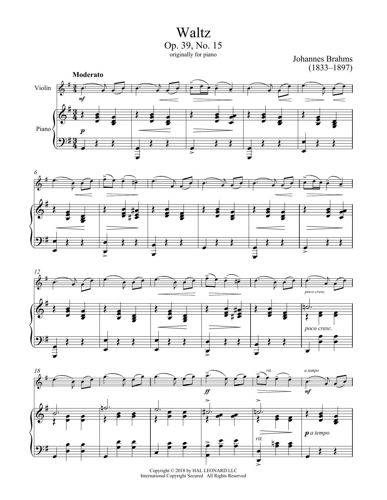 Product gallery: Page 1 of 1 Waltz In A-Flat Major, Op. 39, No. 15, Johannes Brahms