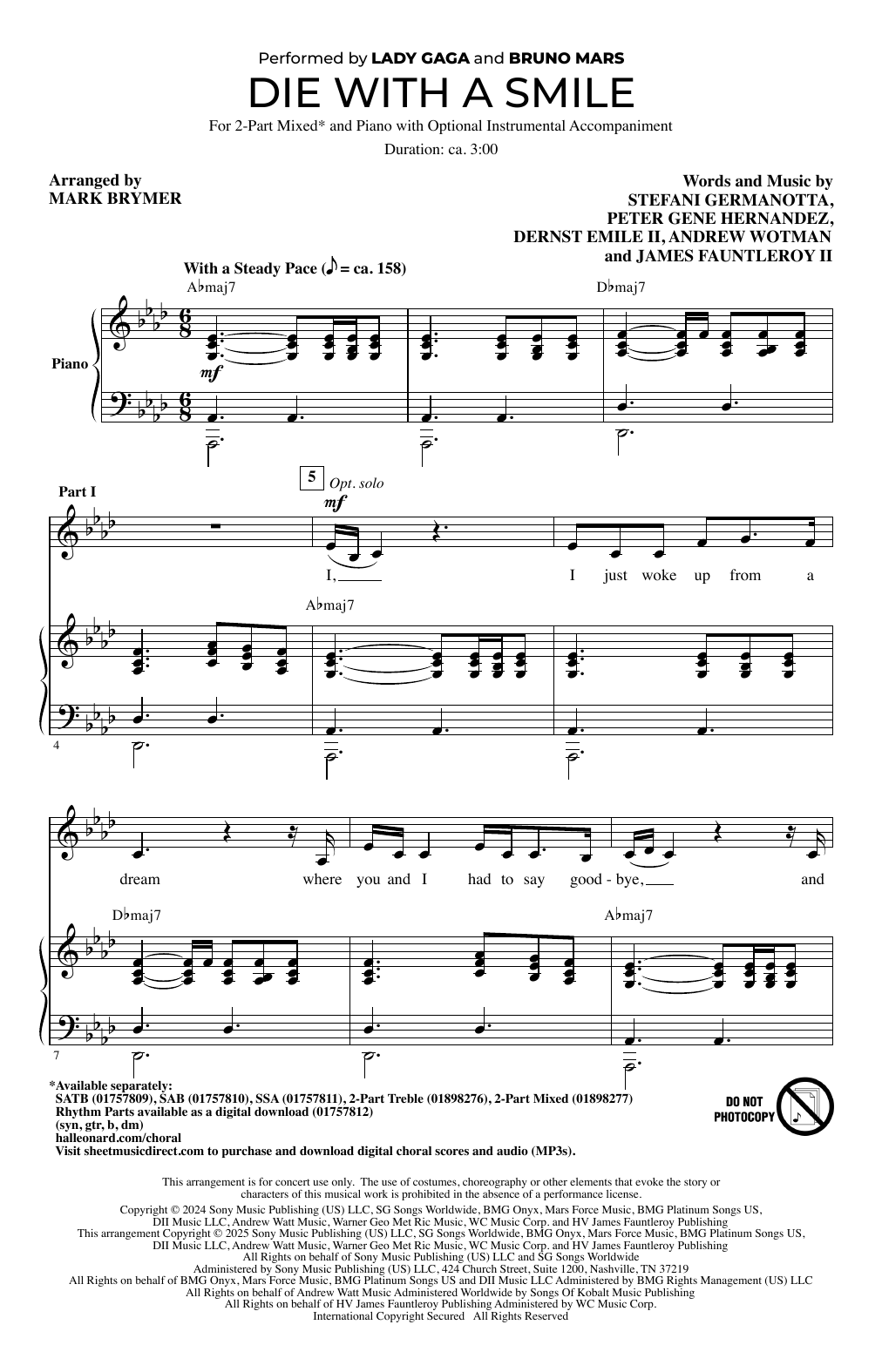 Produktbild zu: Die With A Smile (arr. Mark Brymer)