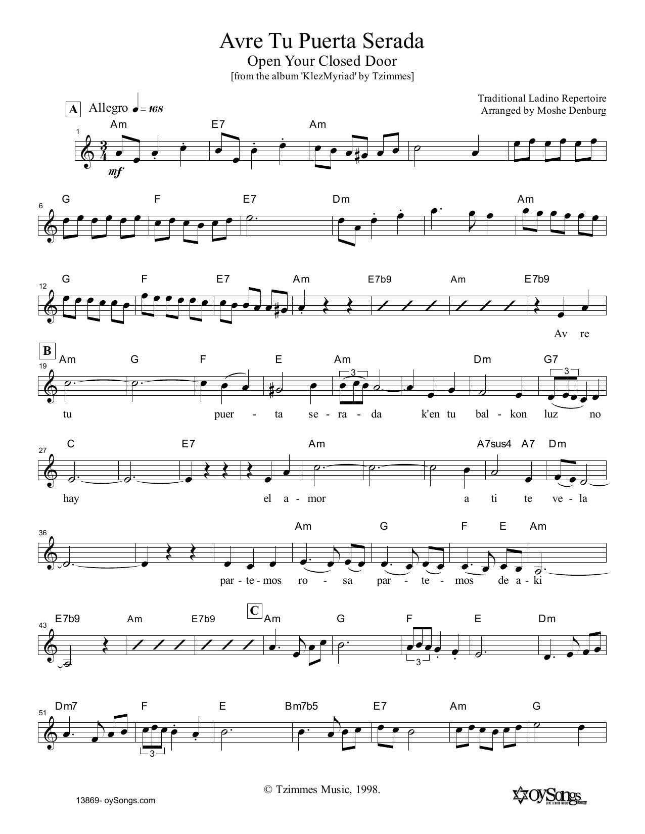 Produktgalerie: Seite 1 von 1 Avre Tu Puerta Serada, Moshe Denburg, Melodieinstrument