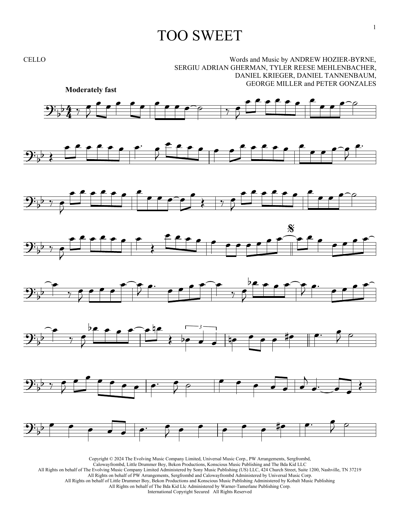 Produktgalerie: Seite 1 von 1 Too Sweet, Hozier, Violoncello