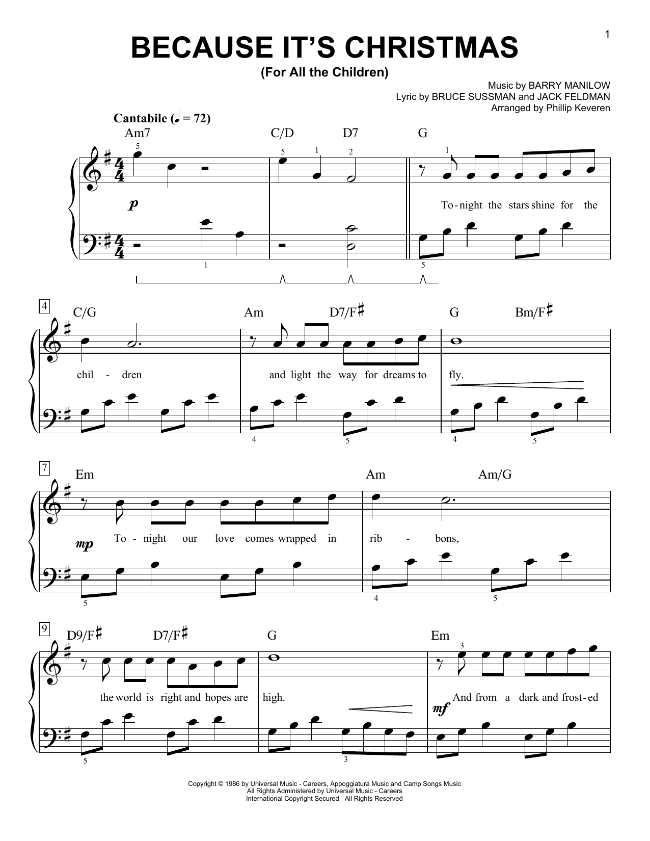 Product gallery: Page 1 of 1 Because It's Christmas (For All The Children) (arr. Phillip Keveren), Barry Manilow