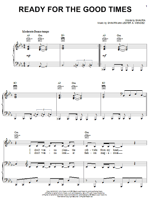 Produktgalerie: Seite 1 von 1 Ready For The Good Times, Shakira, Gesang, Gitarre, Klavier