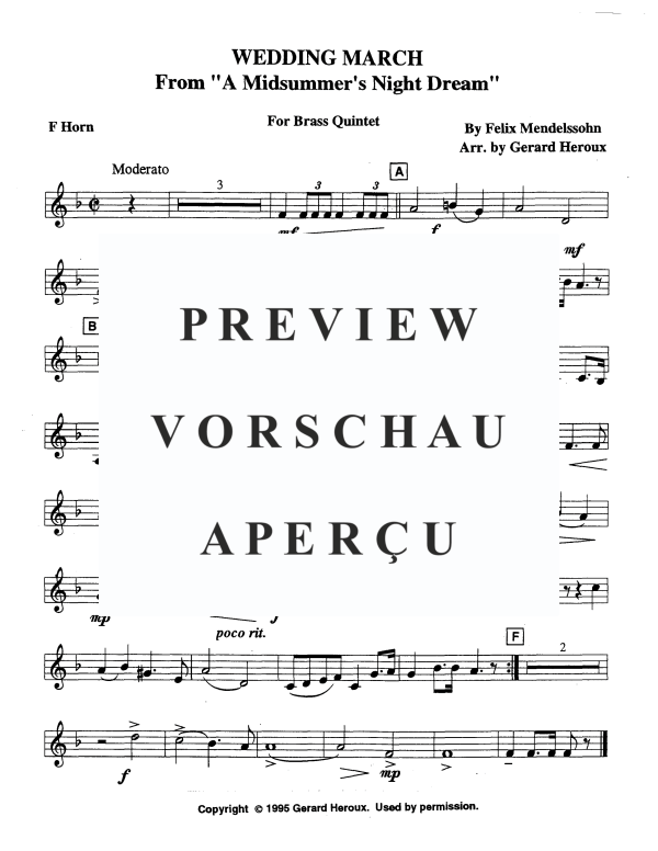 Produktgalerie: Seite 8 von 10 Hochzeitsmarsch, , Blechbläser Quintett
