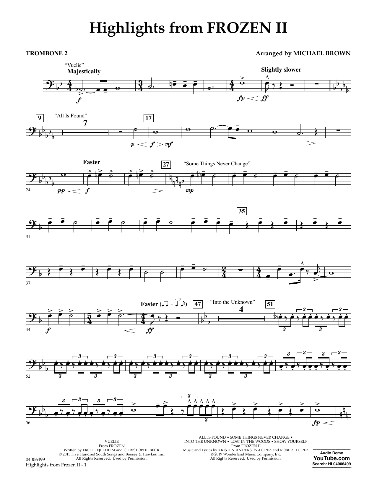Produktbild zu: Highlights from Disney's Frozen 2 (arr. Michael Brown) - Trombone 2