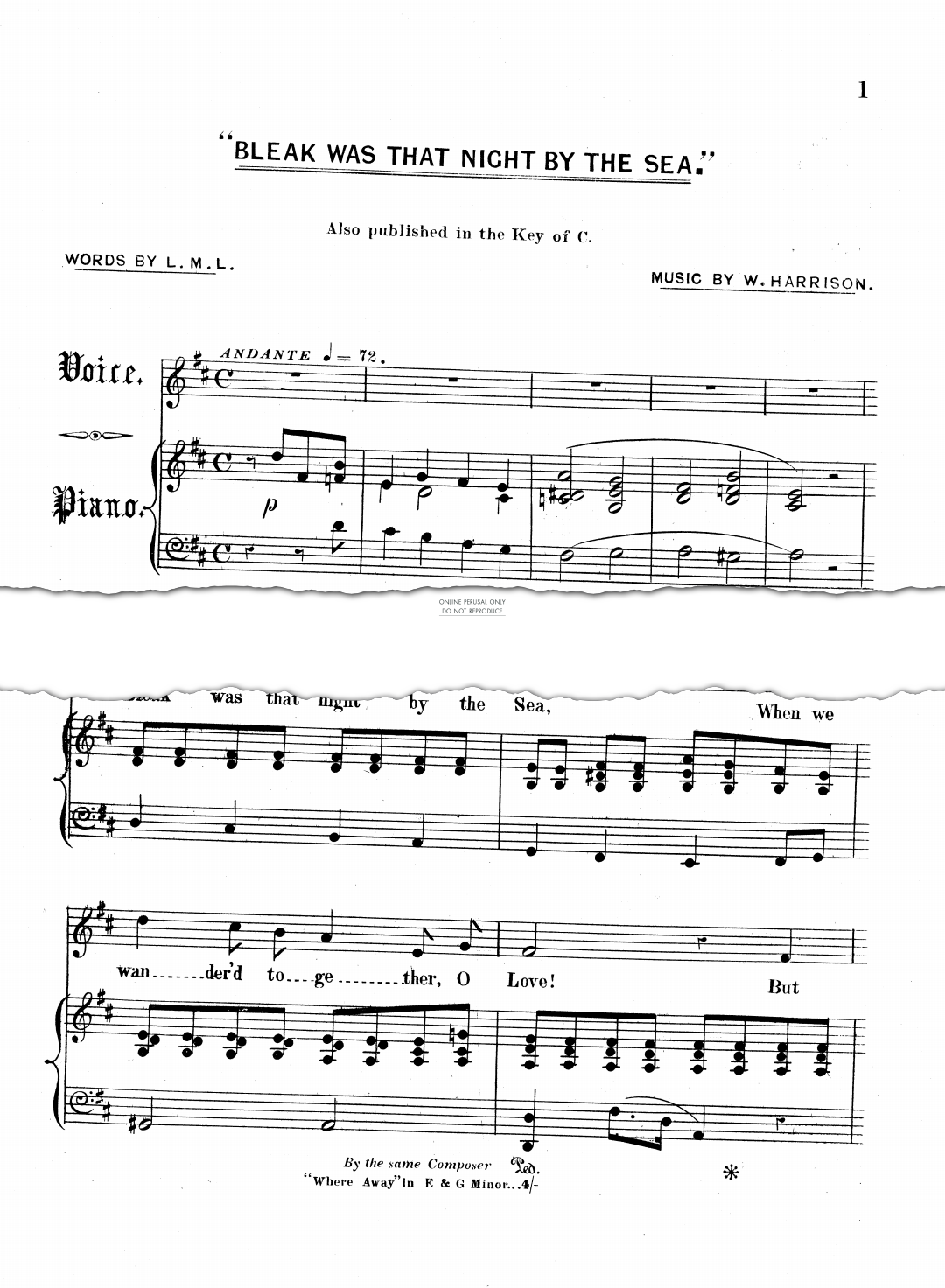 Produktgalerie: Seite 1 von 1 Bleak Was That Night By The Sea, W. Harrison, Gesang, Klavier