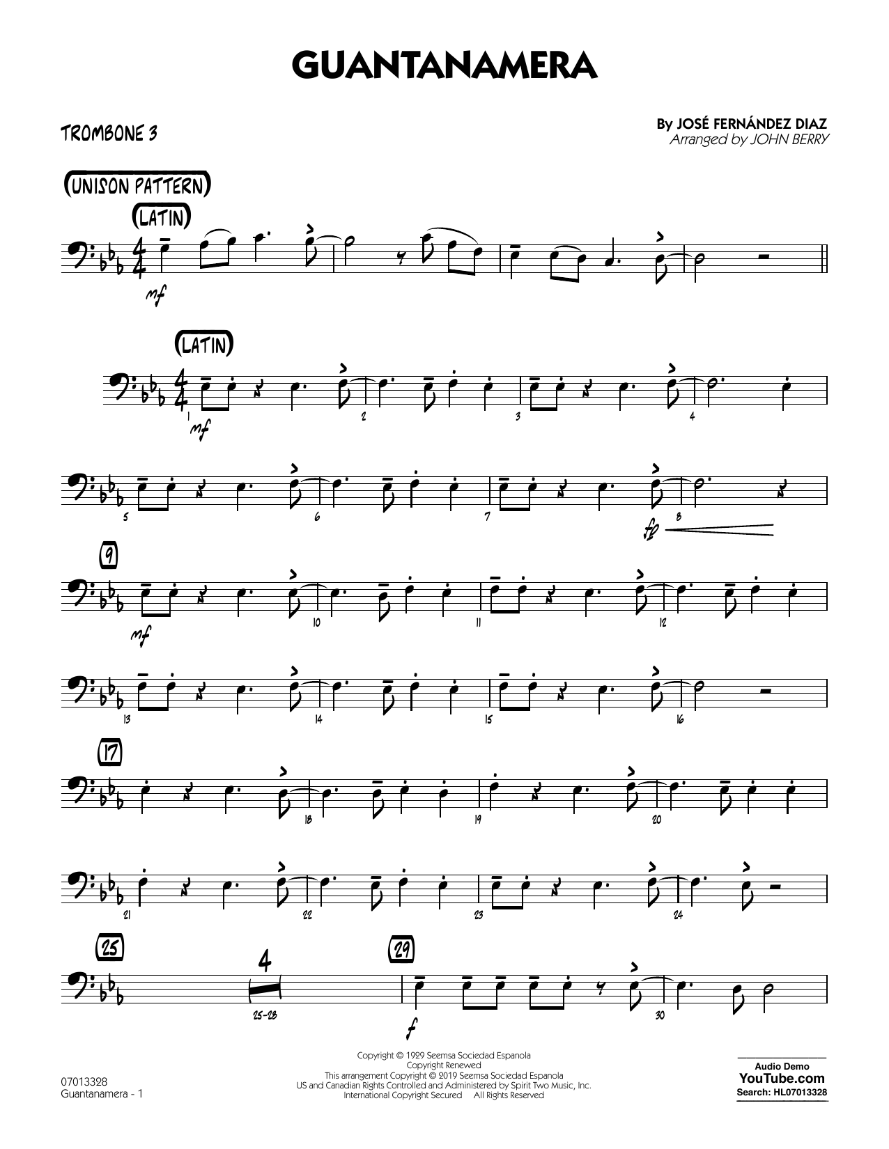 Produktgalerie: Seite 1 von 1 Guantanamera (arr. John Berry) - Trombone 3, 