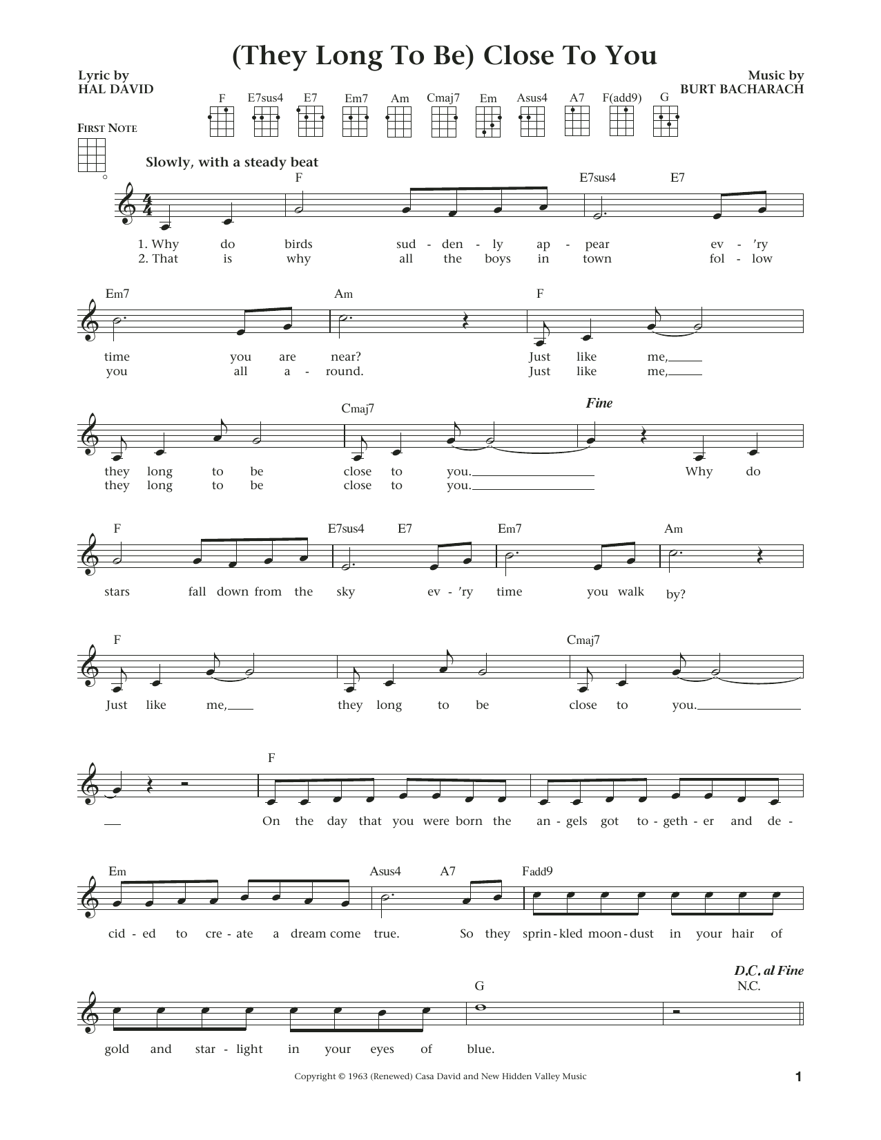 Product gallery: Page 1 of 1 (They Long To Be) Close To You (from The Daily Ukulele) (arr. Liz and Jim Beloff), Burt Bacharach